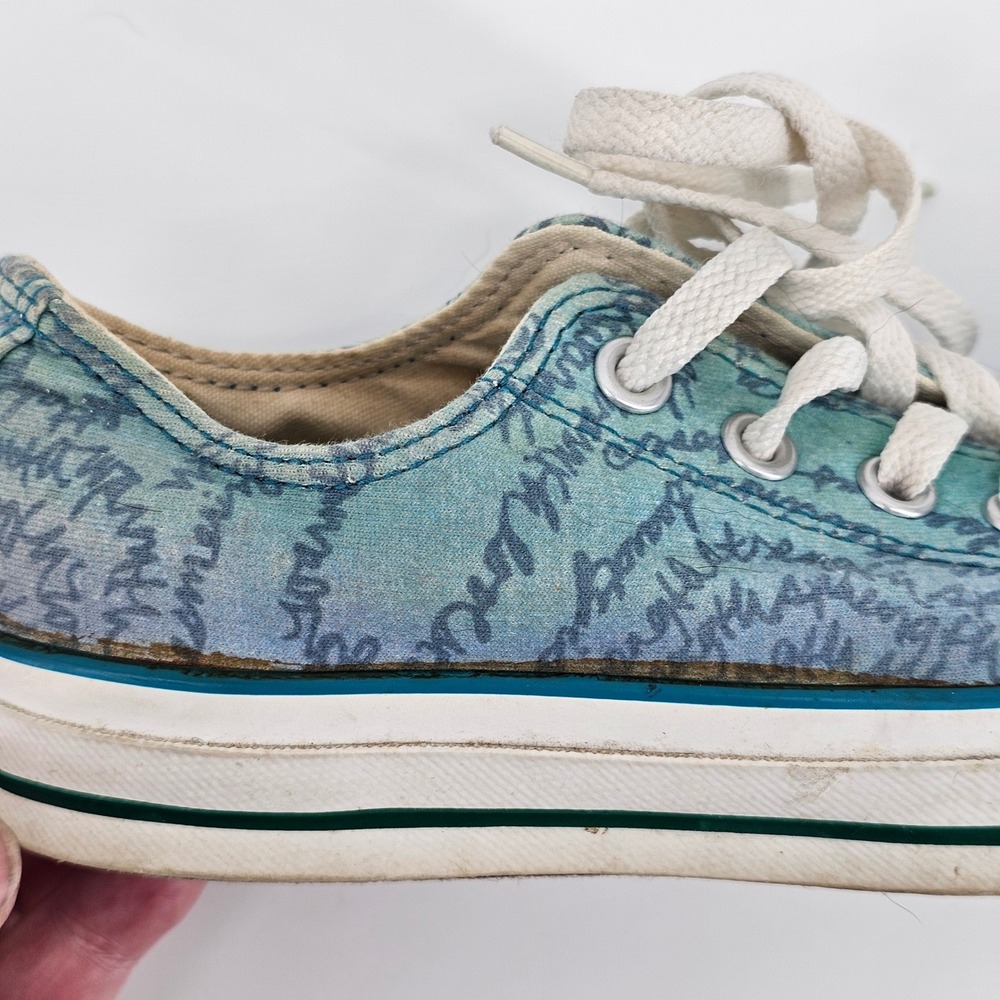 Converse Chuck Taylor All Star Womens 7 Teal Blue Script Print Low Top Sneakers - Picture 12 of 14